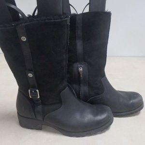 Ugg Black leather women's boots size 10